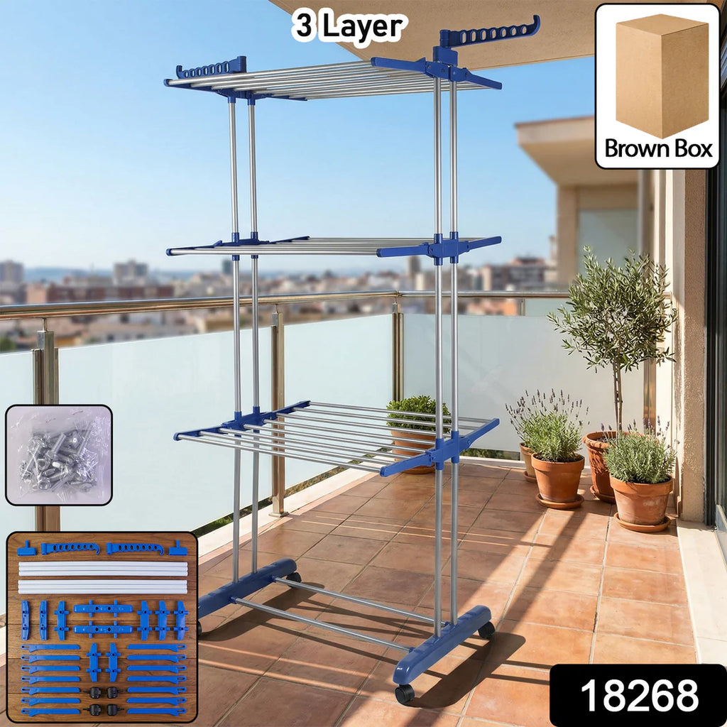 3-Layer Foldable Clothes Drying Rack with Wheels - Portable & Space-Saving