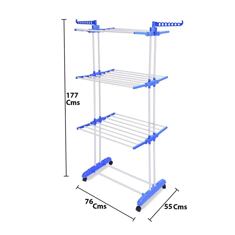 3-Layer Foldable Clothes Drying Rack with Wheels - Portable & Space-Saving