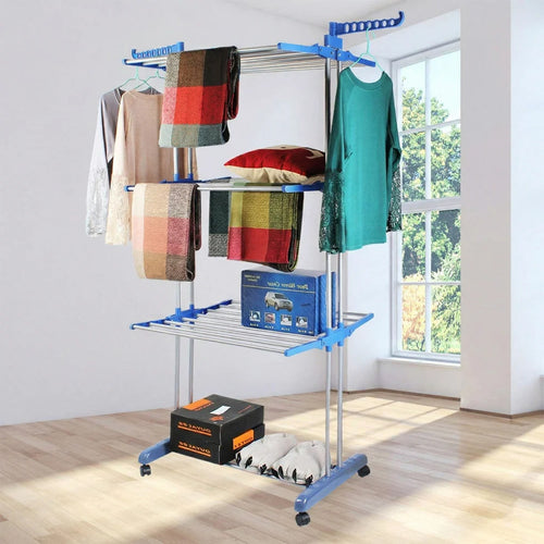 3-Layer Foldable Clothes Drying Rack with Wheels - Portable & Space-Saving
