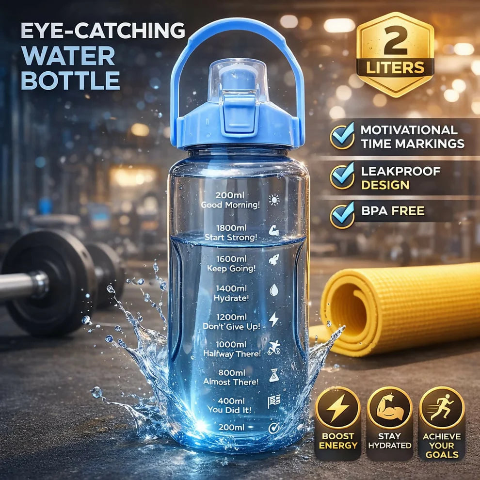 2-Litre Motivational Water Bottle with Time Markers & Straw