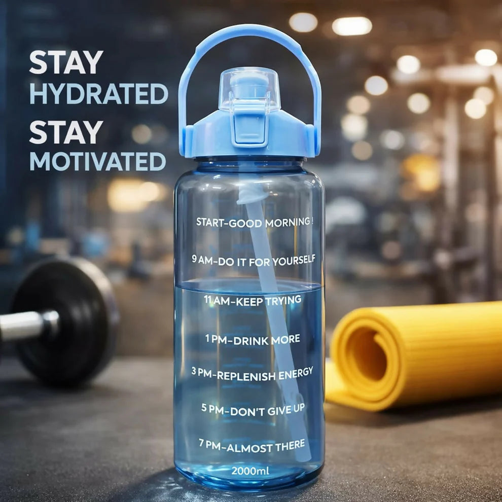 2-Litre Motivational Water Bottle with Time Markers & Straw